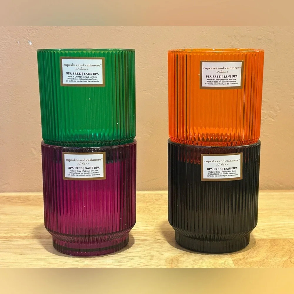 CUPCAKES & CASHMERE Set Of 4 Assorted Ribbed Stackable Cups. Brand new with tags